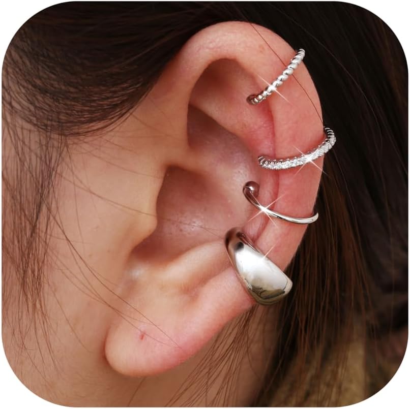 Ear Cuff Earrings for Women Non Piercing 14K Gold Plated Ear Cuffs Non Pierced Adjustable Fake Earrings Jewelry 3-4PCS