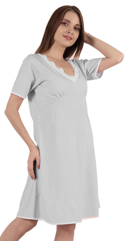 Inkmeso Solid Nightgown Dress For Women Nightwear Lace Short Sleeve Loungewear