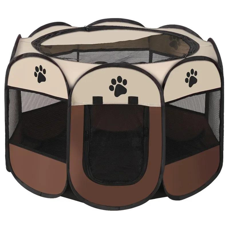 Foldable Octagonal Pet Tent Kennel Detachable Fence Dog Cat Cage Summer Outdoor Shelter Puppy Cat Delivery Room Pet Fences