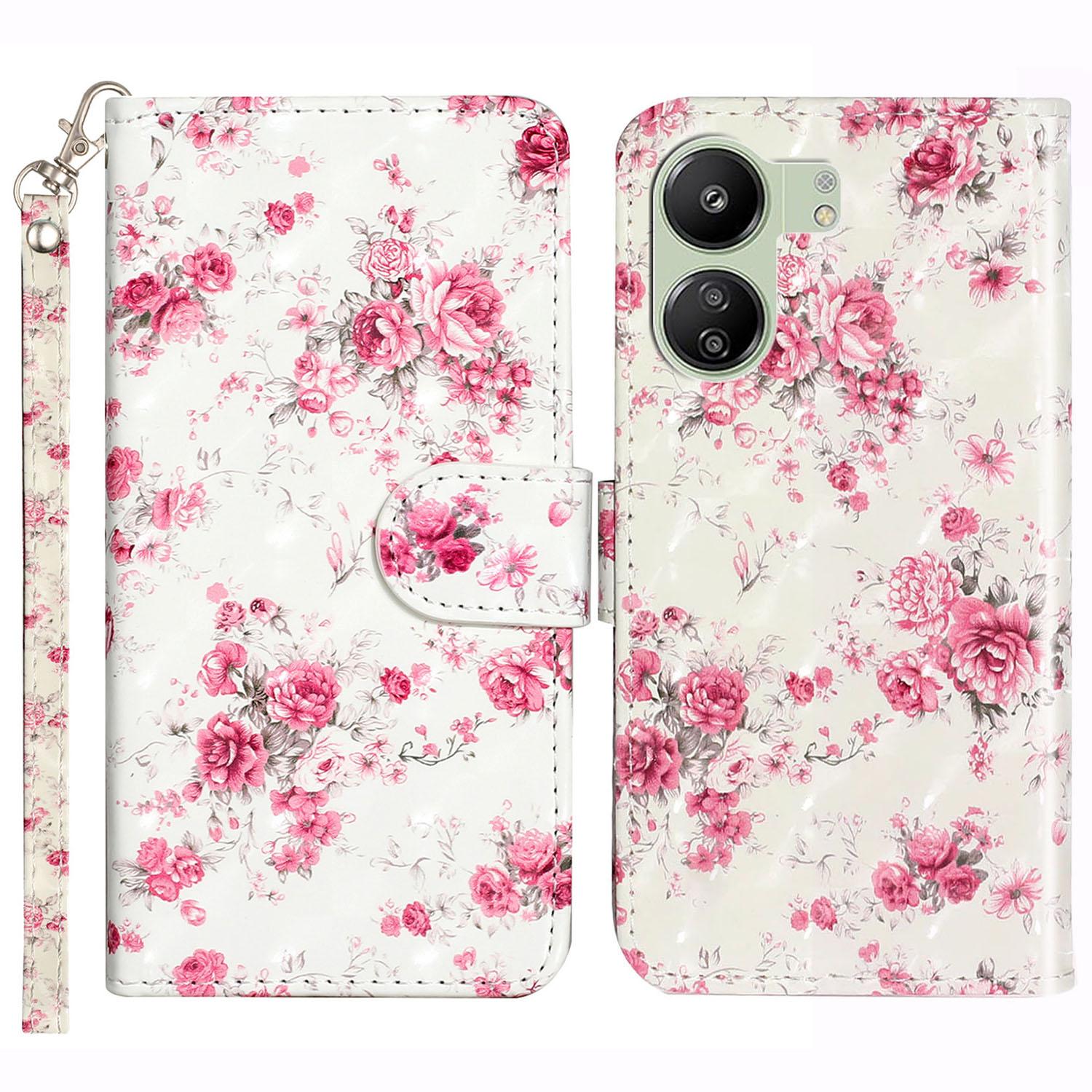 

For Xiaomi Redmi 13C 4G/13C 5G/13R 5G/Poco C65 4G/Poco M6 5G Wallet Case PU Leather 3D Pattern Phone Cover Roses