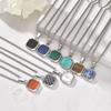 Stainless Steel Square Pendant Necklace Men Long Chain Layered Hip Hop Jewelry Geometric Titanium
