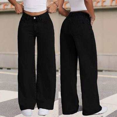 High-Waisted Straight Leg Wide Fit Denim Pants Women - Casual Loose Trousers Plus Size Up To 5XL