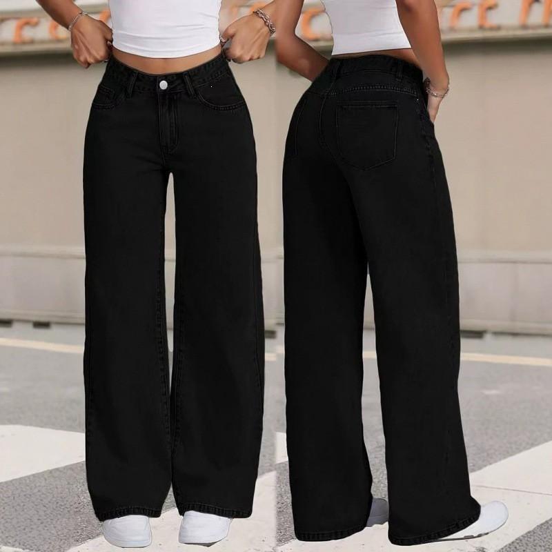 High-Waisted Straight Leg Wide Fit Denim Pants Women - Casual Loose Trousers Plus Size Up To 5XL