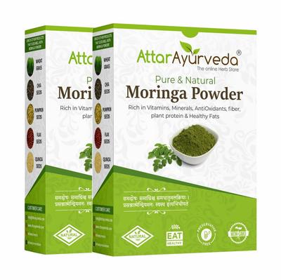 Attar Ayurveda Pure Moringa Leaf Powder 200 G X Pack Of 2 Natural Green Superfood For Daily Nutrition And Wellness Routine