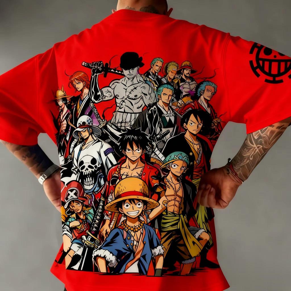 Bandai One Piece Luffy Print Shortsleeved Loose Mens and Womens Summer Commuting Breathable Sports Cotton Tshirt 2026