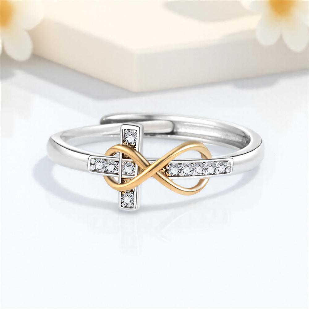 Luxury Female White Zircon Stone Silver Color Wedding Rings Promise Open Adjustable Cross Infinity Engagement  For Women
