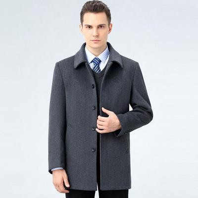 Brand Men's Mid-Length Thickened Wool Overcoat for Middle-Aged and Elderly Business Casual.
