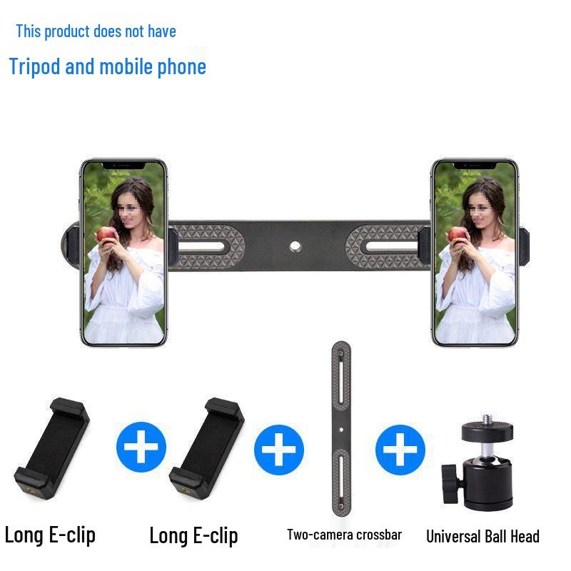 Dual-Device Horizontal Bar Phone Tripod Adapter & Multi-Mount Clip.