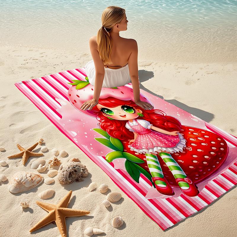 1pc Strawberry Princess6 Beach Towel, Comfortable and Thick, and Swimming/Bath/Picnic/Camping Towel, Suitable for Seaside Beaches