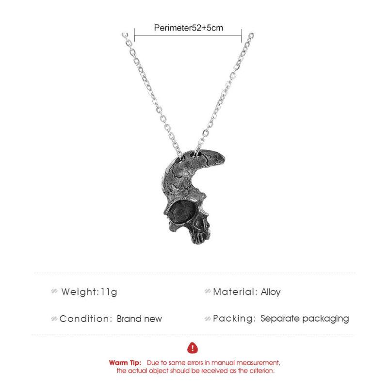 Half face skull necklace men's retro alloy skull pendant gothic necklace jewelry