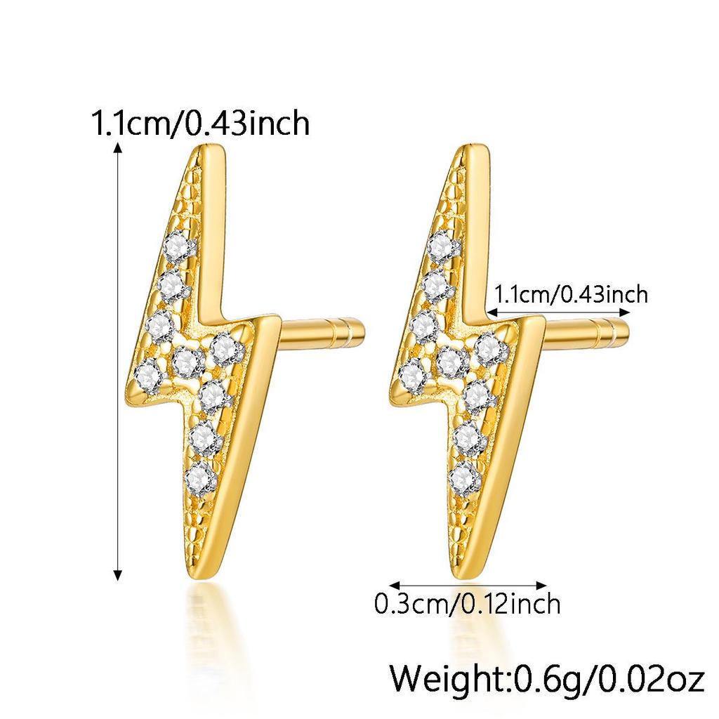 S925 Sterling Silver Zirconia Cross & Geometric Lightning Stud Earrings
