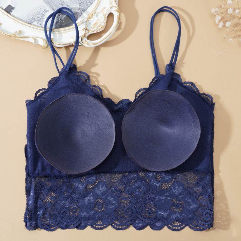 2Pcs Sexy Bra Women's Lace Bralette Floral Lingerie Underwear Wireless Padded Brassiere Seamless Ultra Strap Wire Free Bras Vest