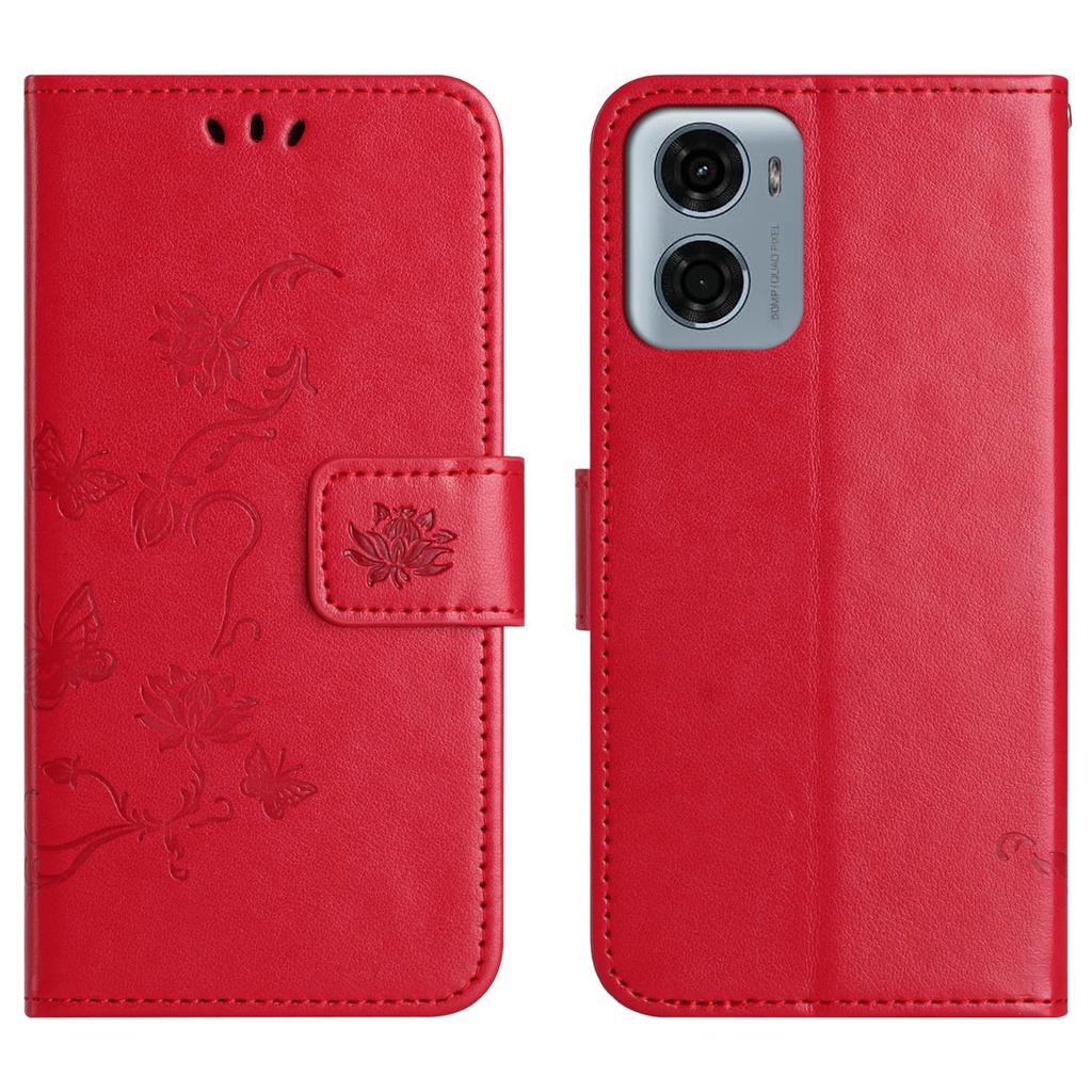 For Motorola Moto G06 4G Case Wallet Stand Imprinted Butterfly Flower PU Leather Phone Cover