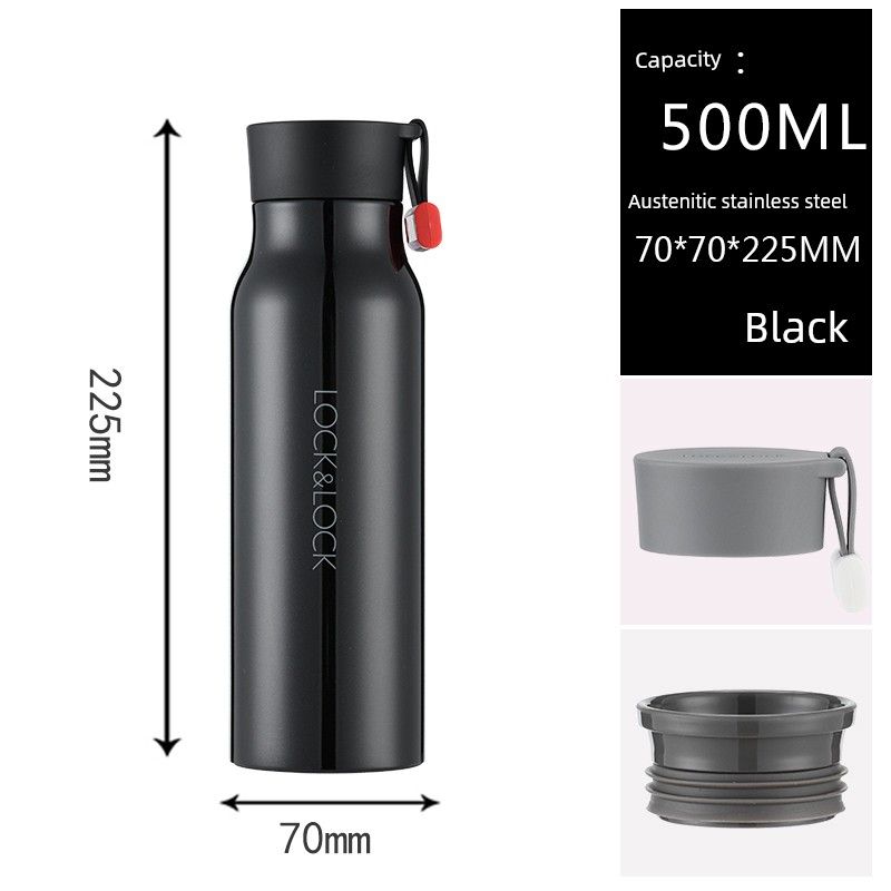 

Lock Lock Large Capacity Vacuum Cup 500ml Stainless Steel Water Cup Simple and Portable Tea Cup Car Men Cup Black 500ml