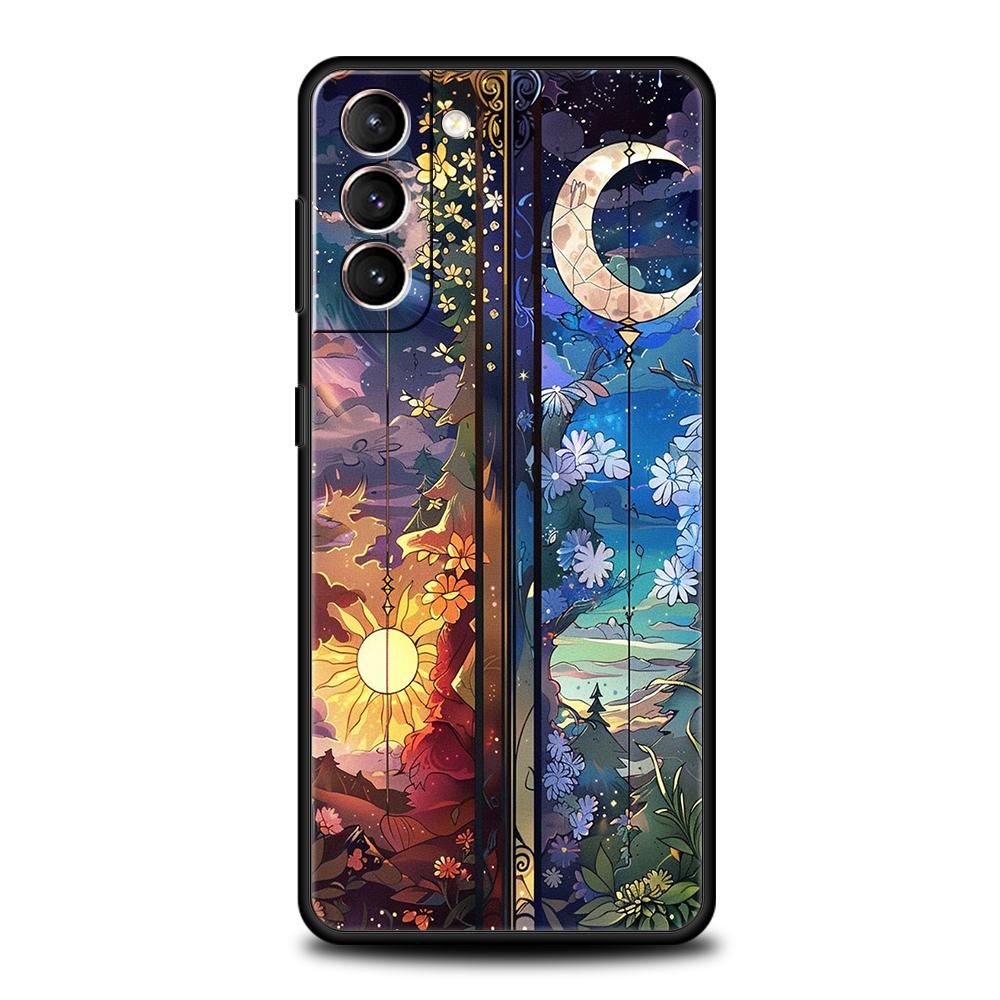 Phone Case Cover for Samsung Galaxy S25 Edge S24 S23 S22 S20 S21 FE Ultra S10 S10E Plus 5G Soft TPU Beautiful Sun Moon Glass Bag
