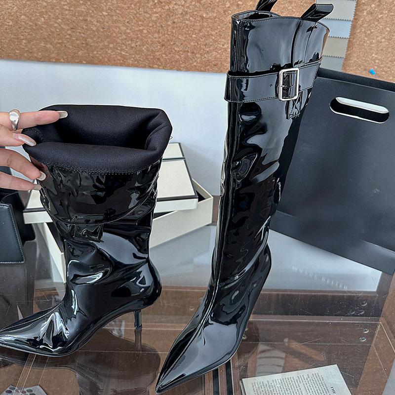 Fashion Fashion Pointed Toe Women Knee High Modern Boots With Thin Heels Shoes Party Ladies Long Chelsea Boots Female Pumps Shoes Lady