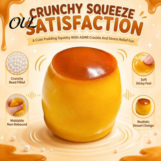 Sensory Stress Toy 1/2Pcs Relief Crunchy Pudding Toy, Fake Caramel Squeeze Dessert Fidget Simulated Gift for Adults Kids Reliever