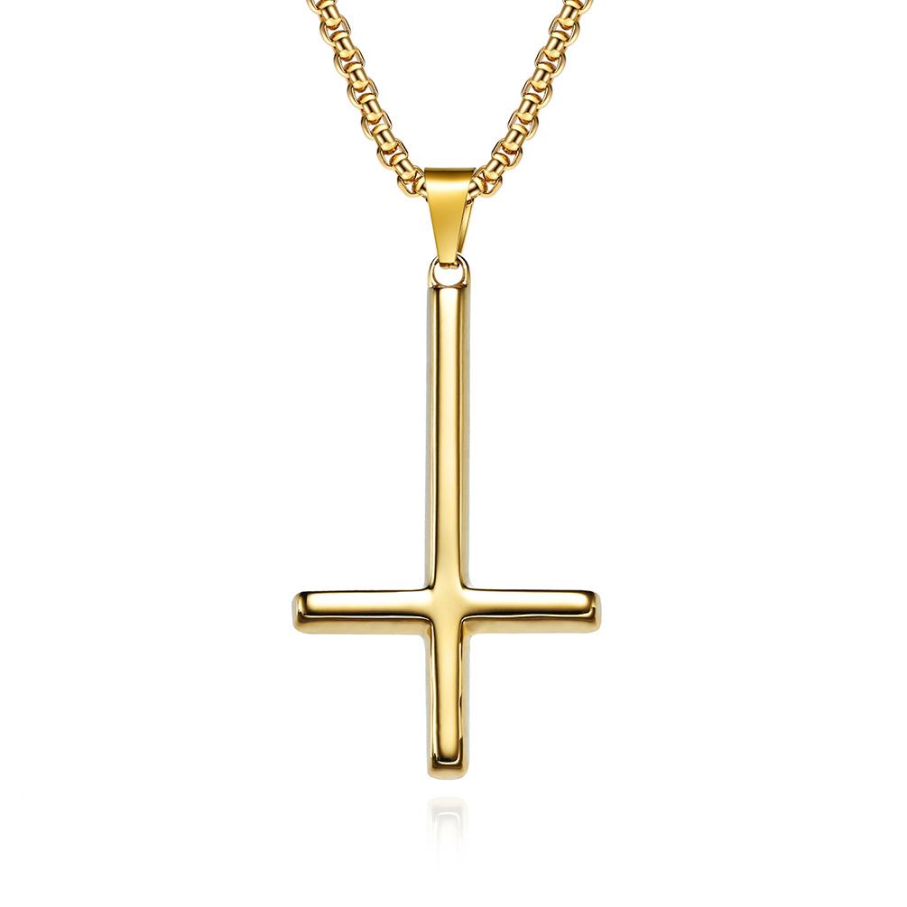European and American Style Titanium Steel Reverse Cross Necklace St Peters Inverted Simple Cross