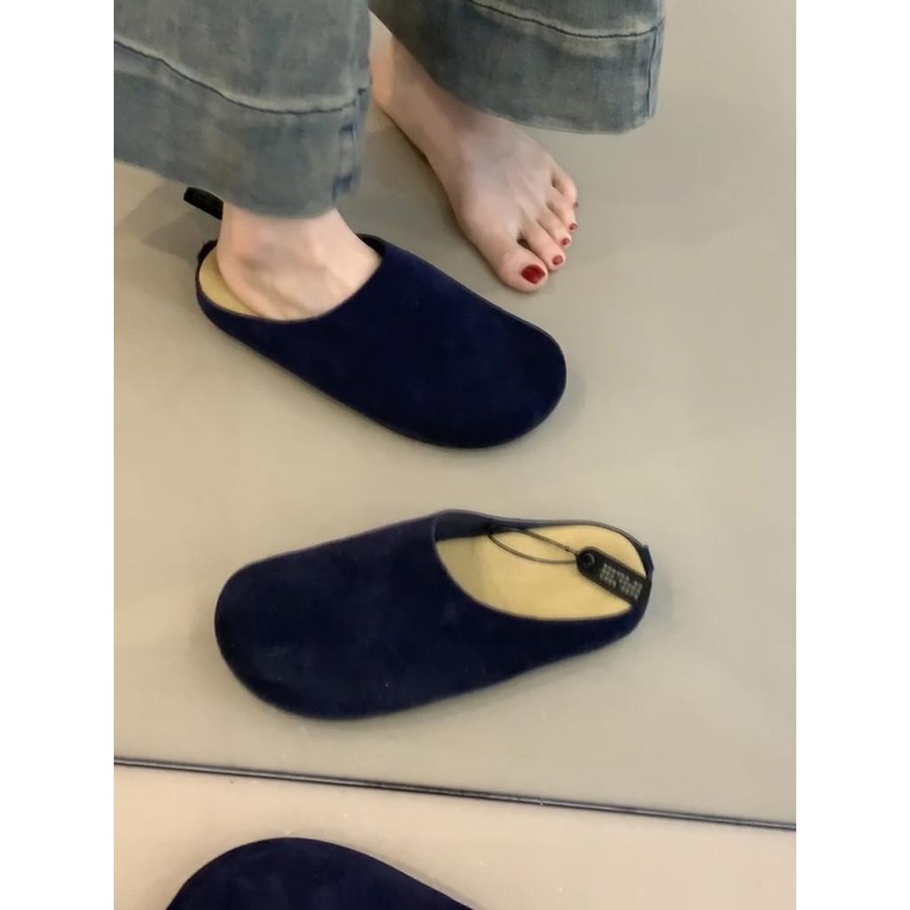 Soft Leather Version~ Baotou Boken Shoes for Women To Wear Retro One-pedal Lazy Half Slippers Versatile Thick-soled Muller Slippers