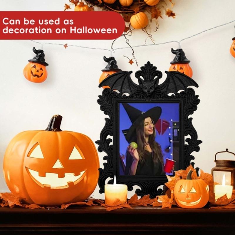 Gothic Style Bat Wing Photo Picture Frame For Halloween Home Accent Decoration Vintage Themed Display Piece Accessories