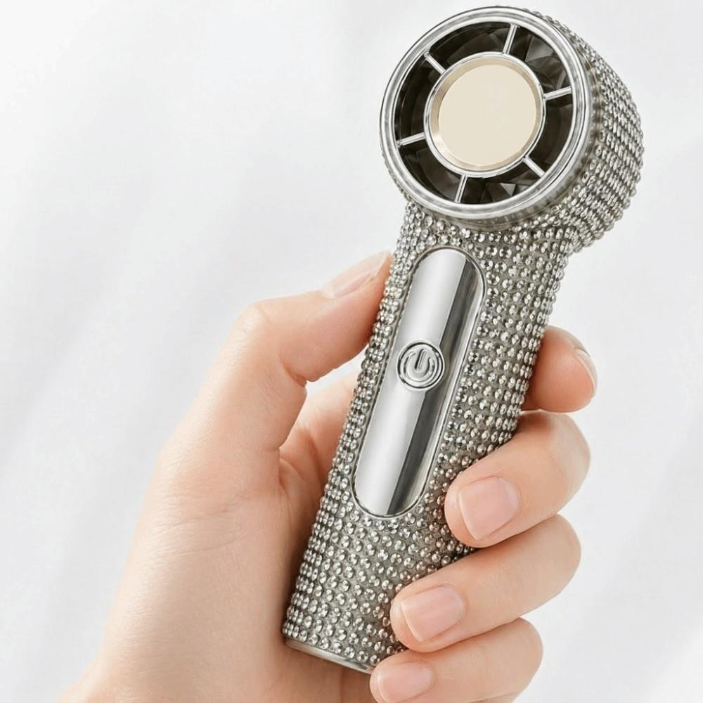 Strong Wind Rhinestone Handheld Fan Digital Display Mini Fan Portable Electric Fan  Summer