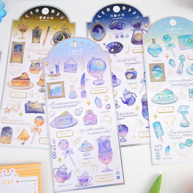 3 pcs/6 pcs Wonderful Starry Sky Time Gilding Stickers Scrapbooking Diy Journal Stationery Sticker Deco School Supplies Gift