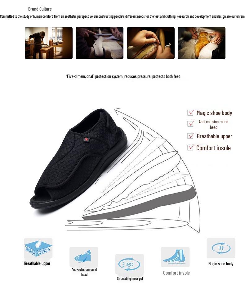 Zhivago 2020 Letní pánské široké černé sandály na suchý zip pro obezitu a široká chodidla - Extra velké