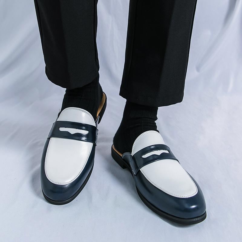 Summer Fashion Leather Casual Half Slippers Loafers Toe Box Home Slippers Leather Mens Designer Senior Elegant Breathable Shoes