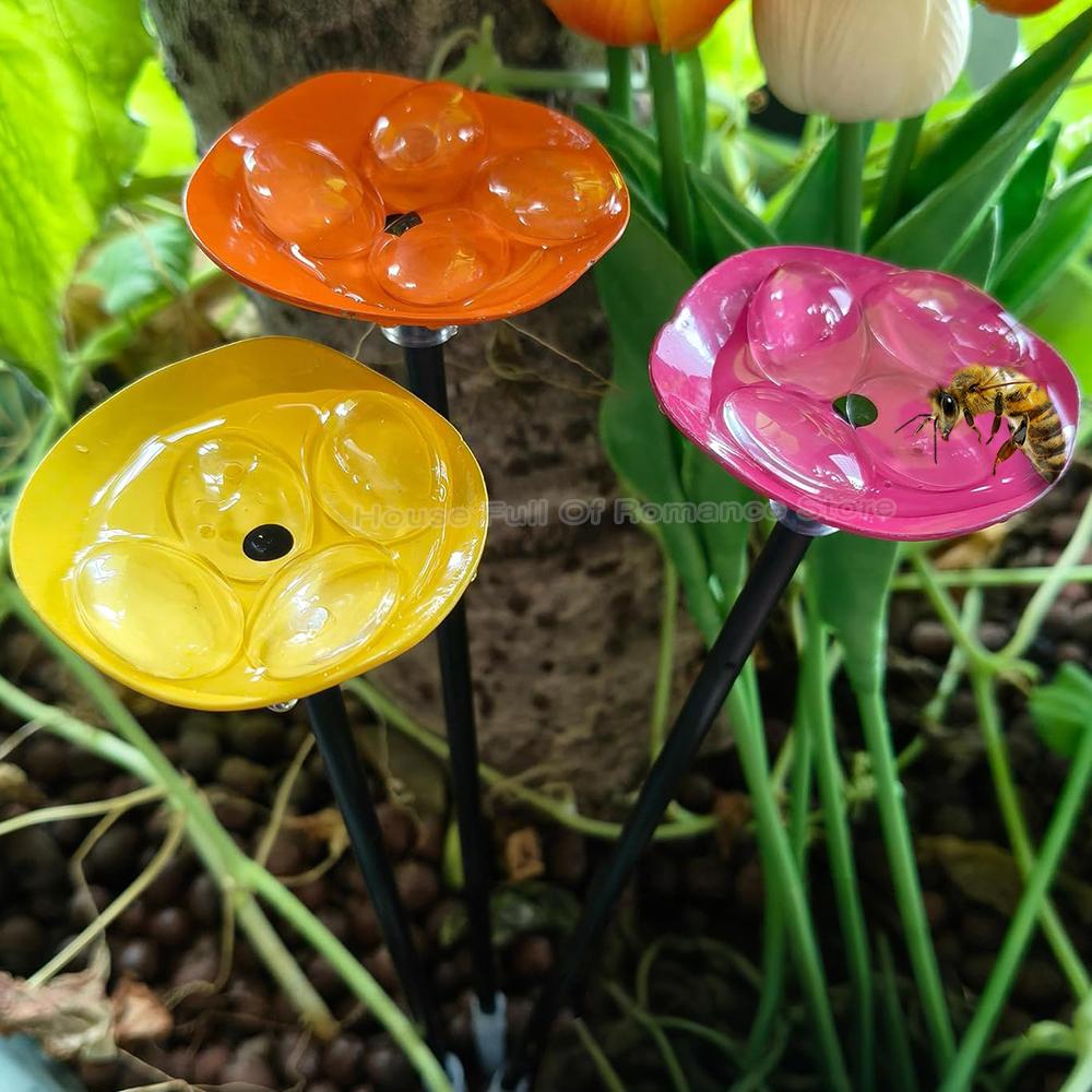 Creative Bee Drinking Water Station Garden Butterfly Watering Feeder Bowl Mixer Hummingbird Drinking Water Cup Flower Pot Decor