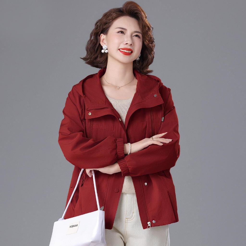 Spring Windbreaker Jacket for Petite and Middle-Aged Women, Wide-Sleeved Design