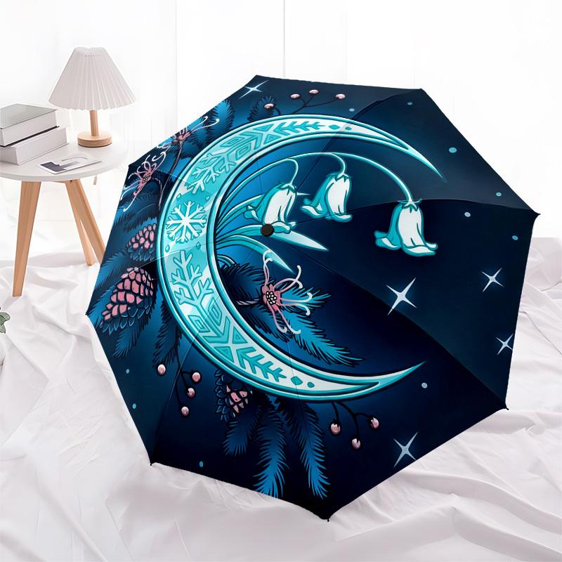 1pc Moon Night Automatic Folding Umbrella, Heavy Duty 8 Rib Iron Frame, Suitable for Travel, Daily Use, Birthday, Decor Gift 13