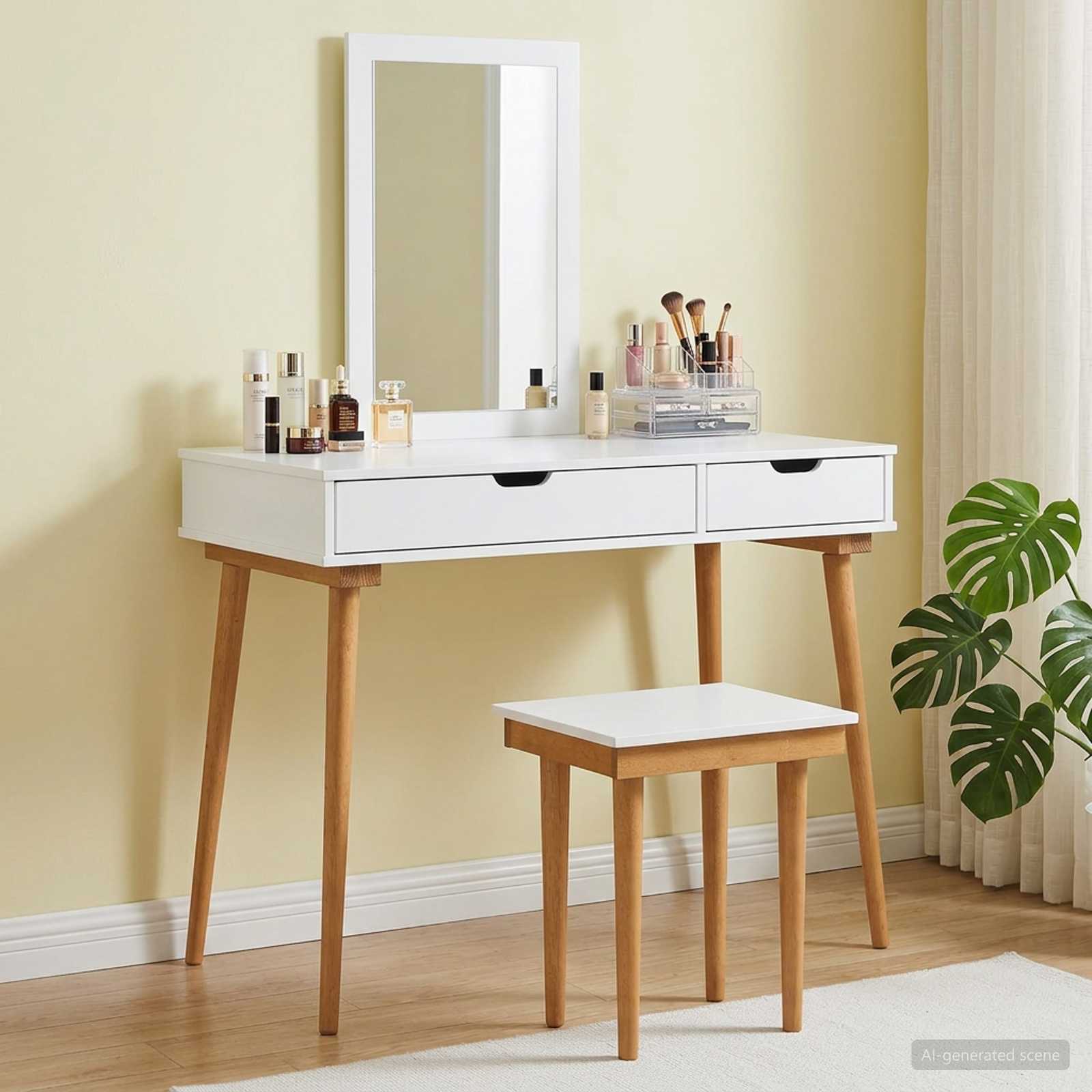 Schminktisch-Set FAUSKE 3 Teile Weiß 100 x 50 x 143 cm