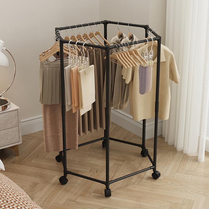 Hexagonal Rotating Garment Rack Free Standing Heavy Duty Clothes Hanger Space Saving Dormitory Laundry Organizer Multi Hook Drying Stand Iron Frame