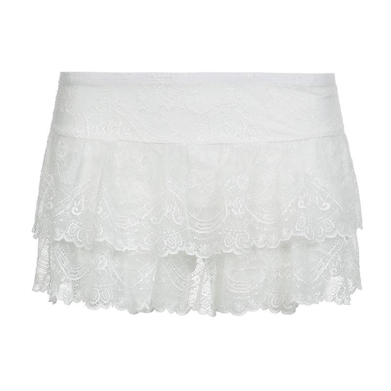 2024 Summer Street Style Low-Waist Lace Patchwork A-Line Mini Skirt for Women