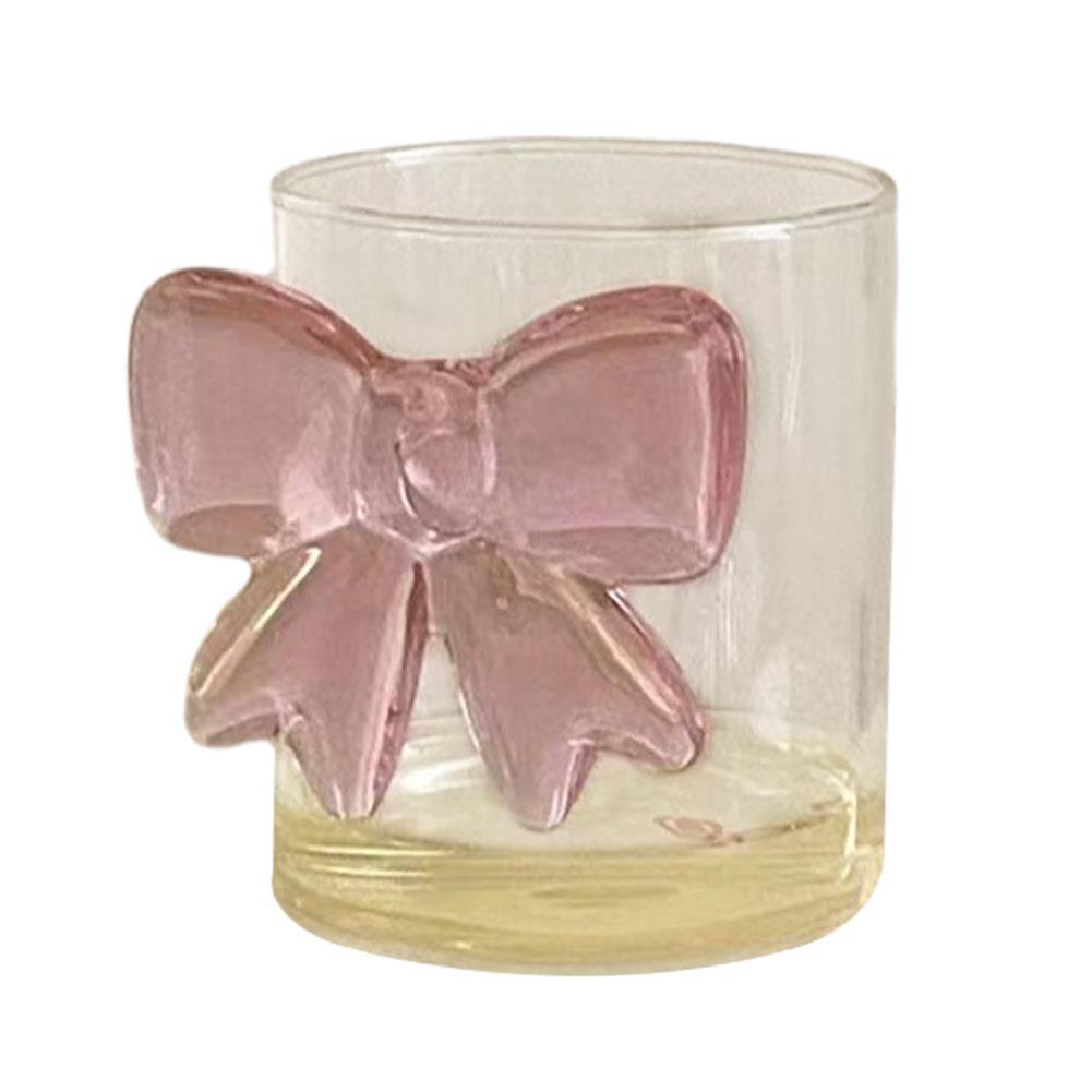 1 Piece Ceative Transparent Glass Cup with Pink Bow Lovely Girl Cute Mug Glass Decor For Bestie N9I3
