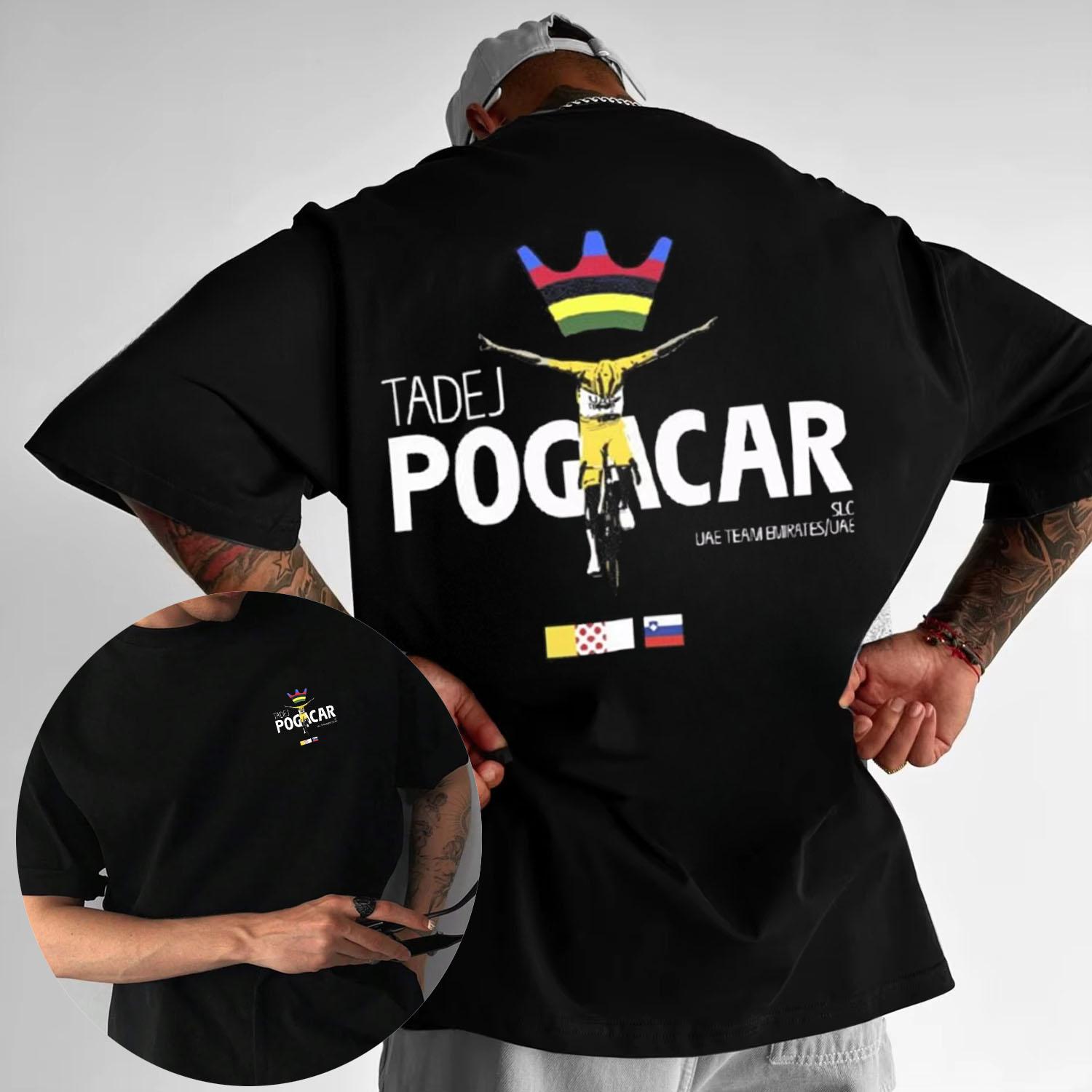 

2025 Mens Tadej Pogacar Riding Pogi Team Cotton Tshirt Shortsleeved Breathable Tshirt in Summer Tour De France S