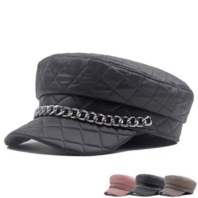 Cappello dipinto in pelle Cappello da donna con catena piatta Cappello militare Autunno Inverno Cappello caldo