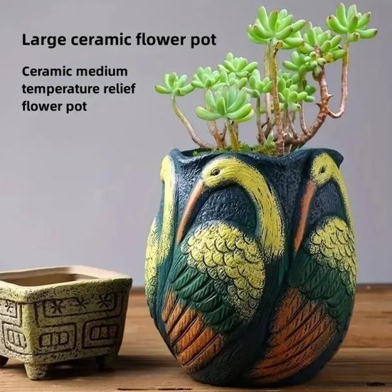 Handmade Animal Flower Pot Hand-painted Swan Butterfly Bird Planter Pot Home Balcony Garden Decoration Cactus Succulents Plants Container