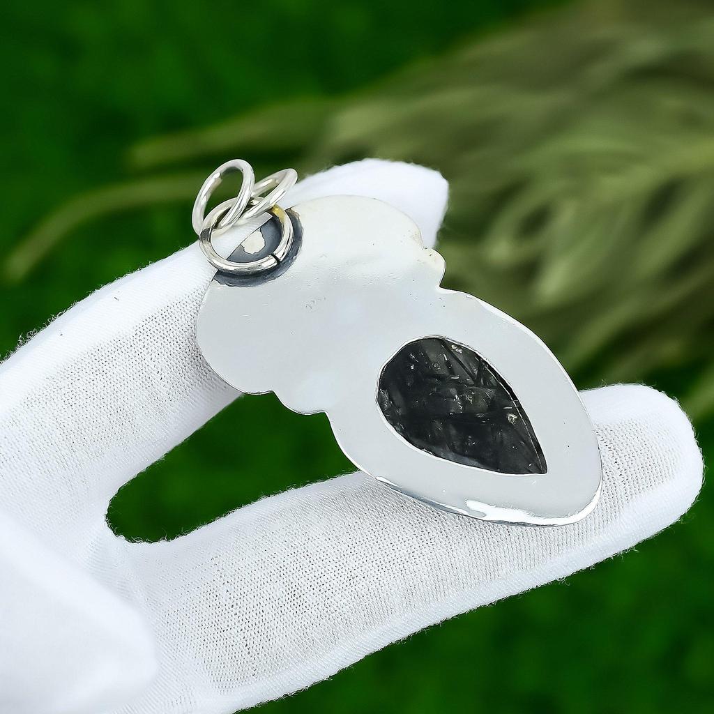 Sisters Day Deal Sterling Silver Black Rutile Stone Handcrafted Pendant Jewelry