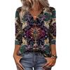 Women's 3/4 Sleeve Shirts V Neck Print Tops Casual Tops Basic Tees Blouse Loose Tops