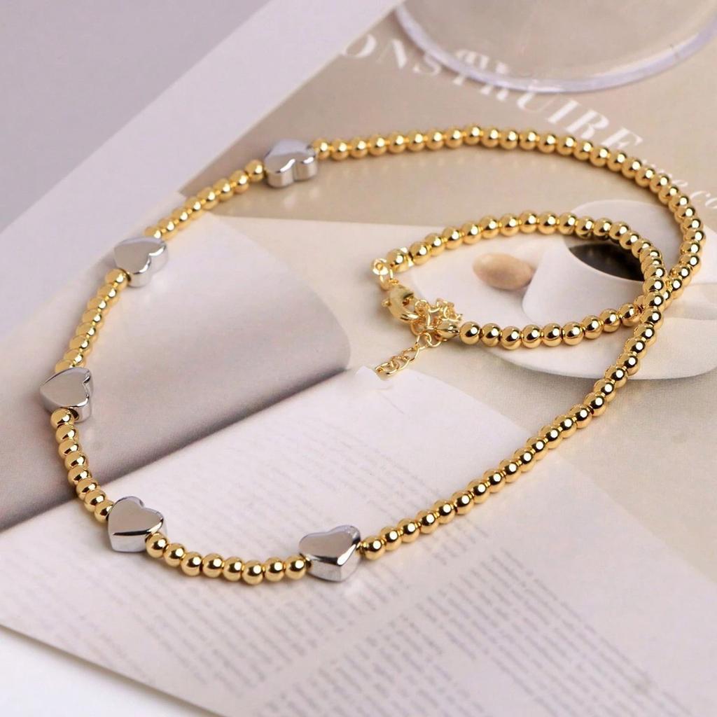 Auffällige übergroße Herz-Kugelkette, verstellbare Länge, Schlüsselbeinkette für Damen, Modeschmuck-Geschenk