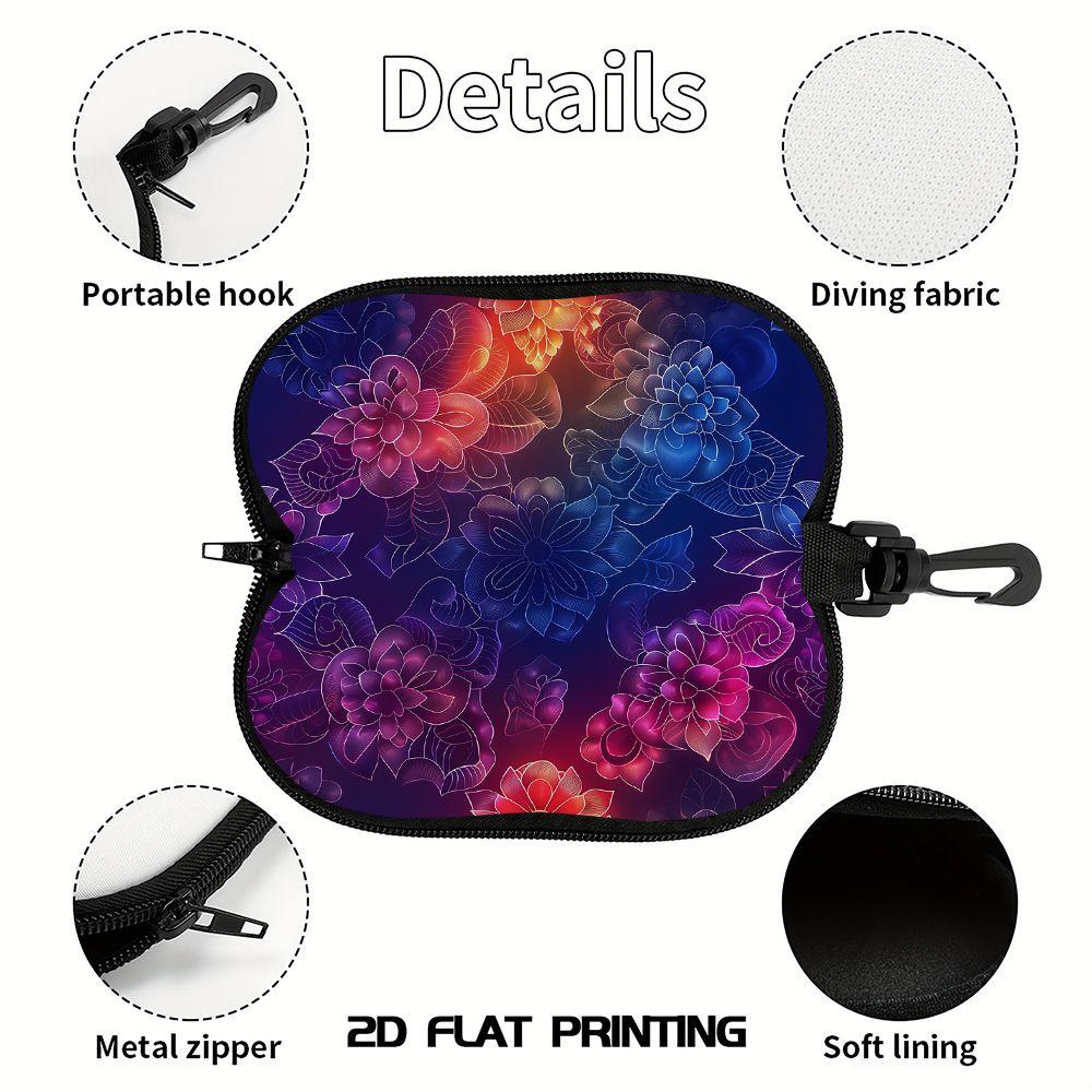 Vibrant Neon Floral Pattern Sunglasses Case, Artistic Botanical Print Eyewear Protective Pouch, Portable Zipper Glasses Organizer for Travel Accessori