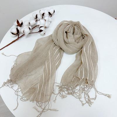 Sciarpa da Donna in Puro Lino con Bordo a Strisce Pioggia e Rugiada Estiva Sottile Versatile Traspirante Scialle Sciarpa di Seta con Frange