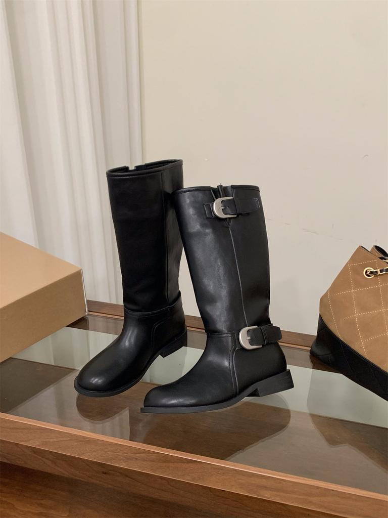 Coarse Heel Black Locomotive Long Knight Boots Women's Boots Mid-Autumn Boots Martin Boots Skinny Boots