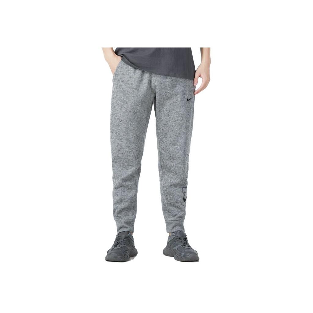 Nike Letter Logo Print Elastic Waist Fleece-Lined Thick Knit Joggers Men Bottoms Grey FB6893-063