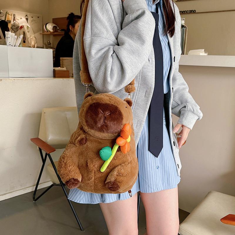 Capybara Charming Plush Toy Backpack For Children In Vibrant Orange And Pink