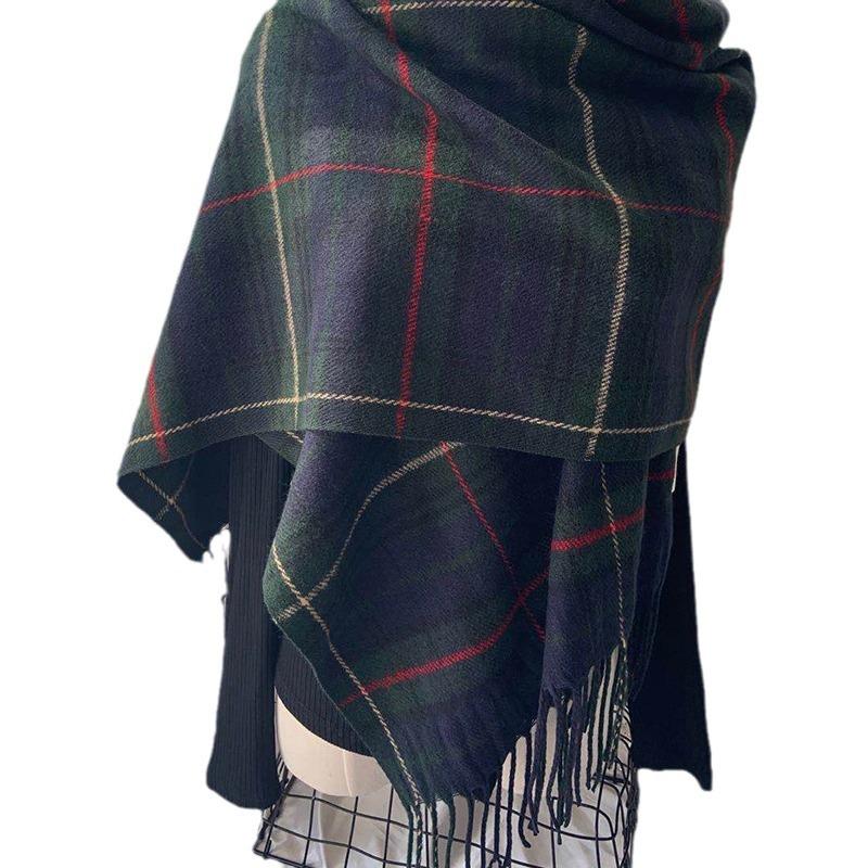 British retro plaid fringed scarf for men and women, versatile in autumn and winter, extended wool, advanced sense, thickened student scarf