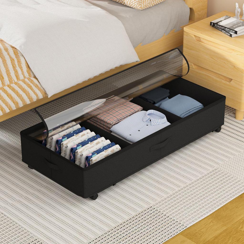 Large Under-Bed Storage Box with Wheels & Dustproof Fabric Lid