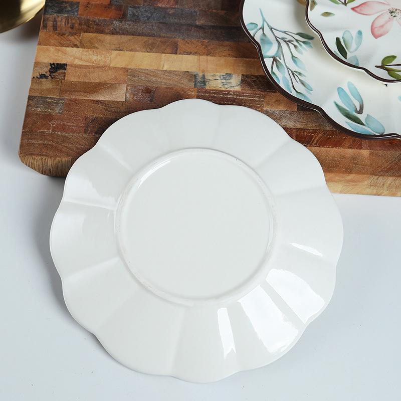 Flower-shaped Ceramic Serving Plate Floral Design Dinner Dishes Microwave Safe Dinnerware Dessert Plate 8/10 inch