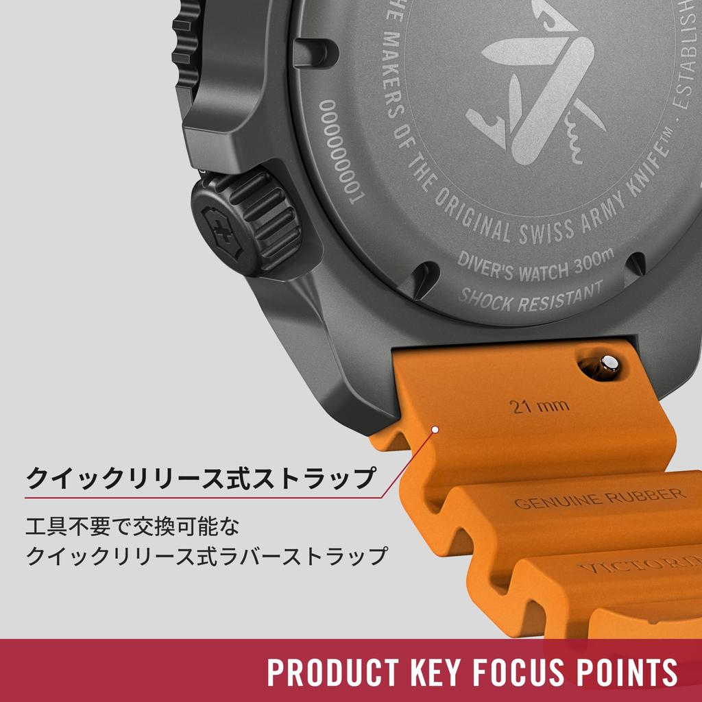 VICTORINOX DIVE PRO Automatikuhr mit Titan Schwarz Orange Gummi Wasserdicht Analog Perfekt für Outdoor Geschenk für Schwarz 241996 Herrengehäuse, Zifferblatt,
